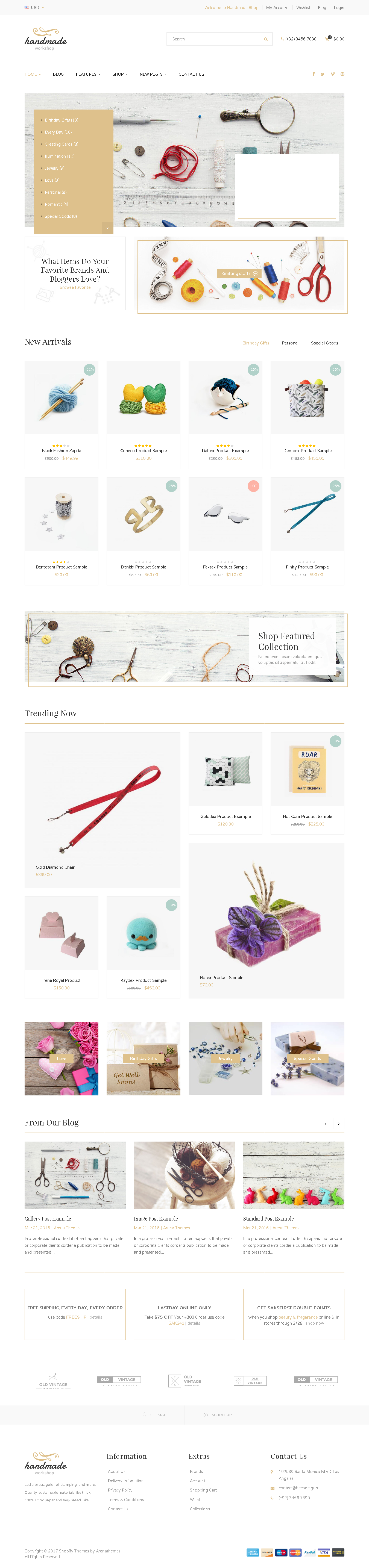 Shopify Themes For Jewelry Store - Handmade Responsive Shopify Theme - Craft Jewelry Artwork Vintage and Creative Goods