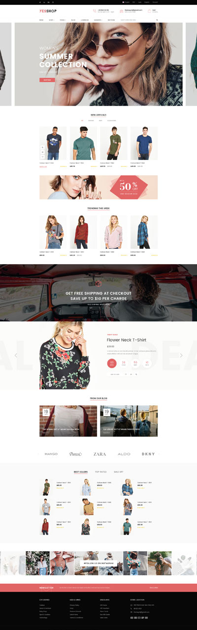 5 Best SHOPIFY Premium Themes Collection for Clothing Store 2017 - YESSHOP- Responsive Multi-Purpose Shopify Theme - Fashion, Clothing, Minimal, Glasses, Baby