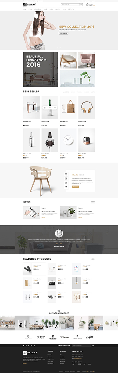 5 Best SHOPIFY Premium Themes Collection for RETAIL Store 2017 -Uruana - Multi Store Responsive Shopify Theme