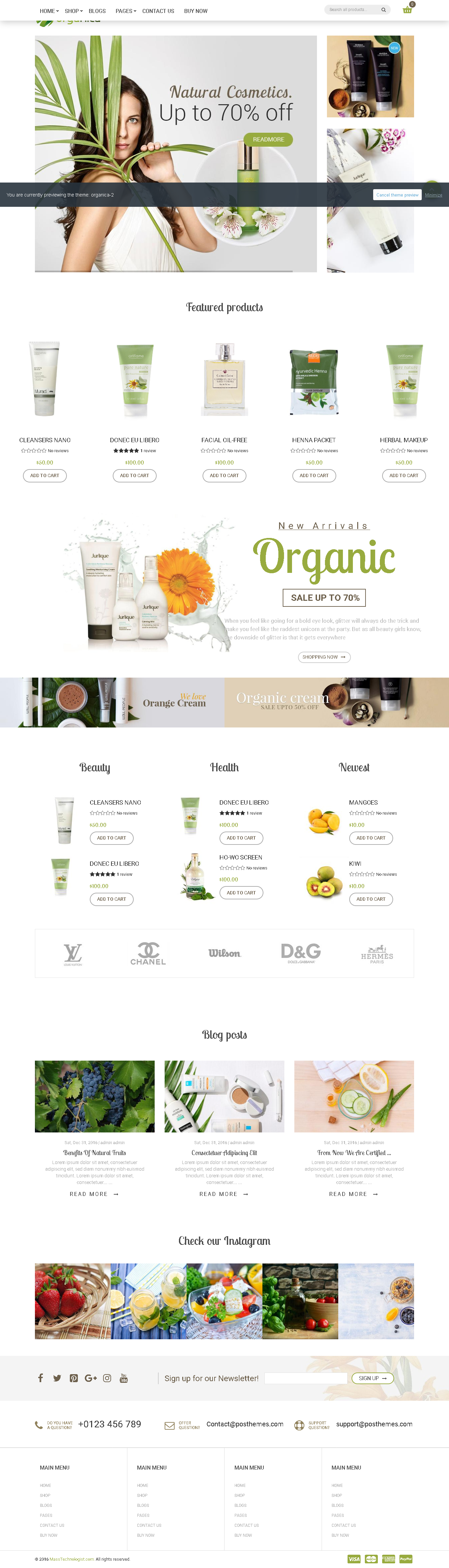 Best SHOPIFY Premium Themes Collection for Cosmetics Stores - Organica - Organic, Beauty, Natural Cosmetics, Food, Farn and Eco drag and drop Shopify Theme