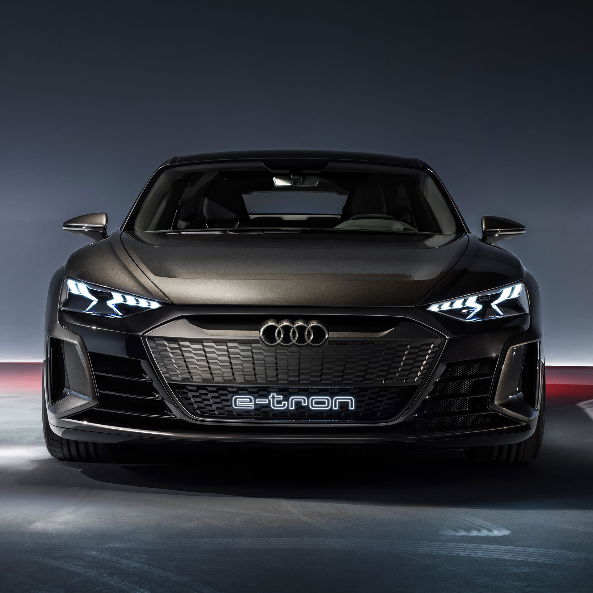 Audi e-Tron GT 2020 front view headlights logo 4k uhd wallpaper view