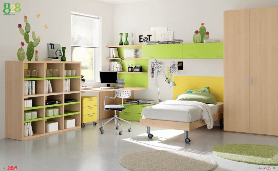 Glorious green decor for girl kids room neatly furnished kids favourite accessories ideas