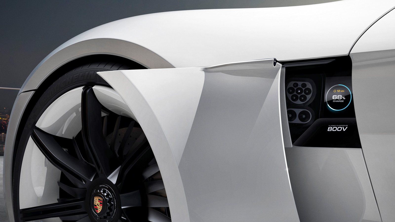 Porsche's Mission E sports sedan 2020 charging port fender sliders
