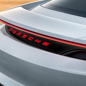 Porsche's Mission E sports sedan 2020 red arc of light back side car view 4k photo