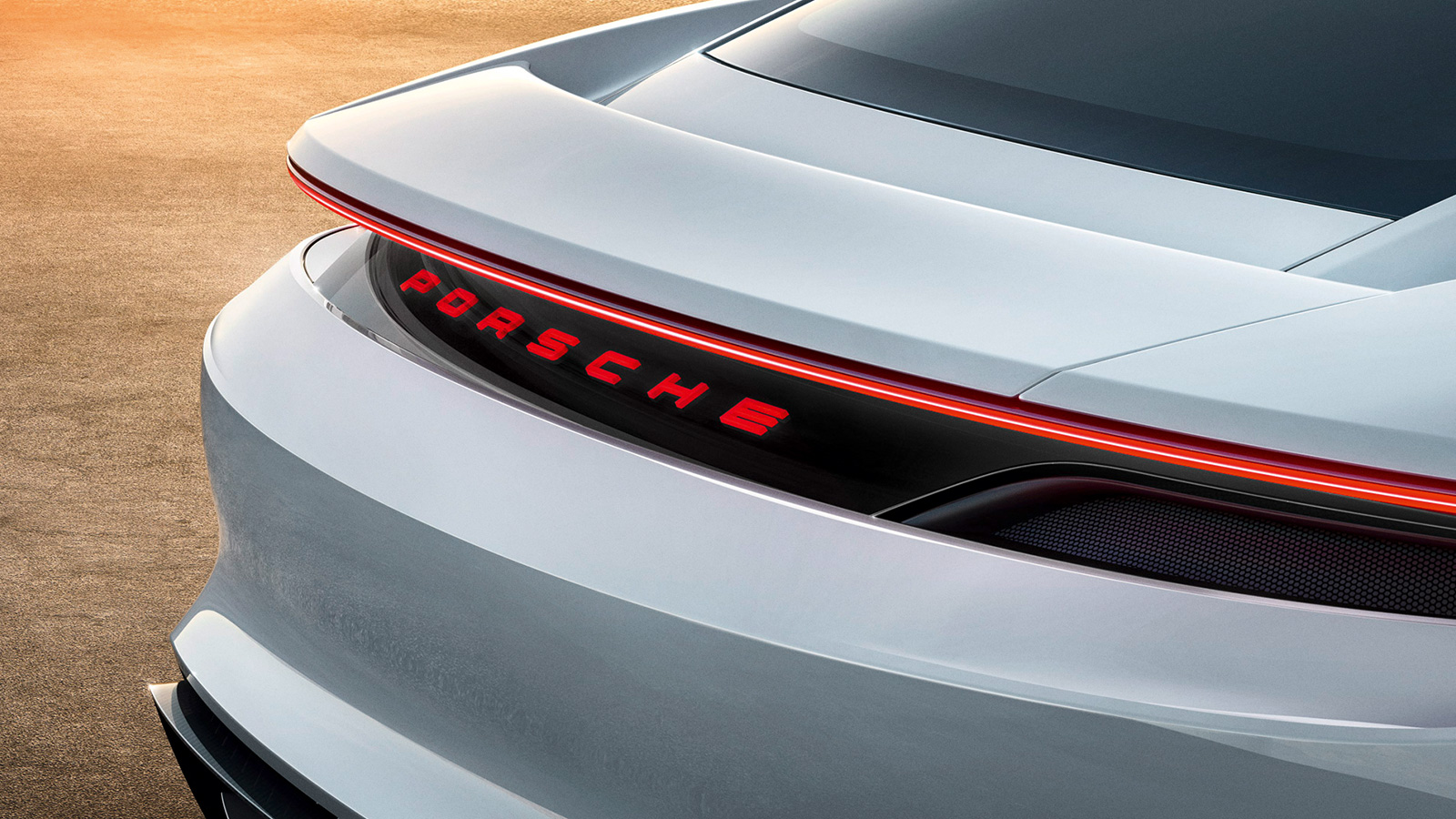 Porsche's Mission E sports sedan 2020 red arc of light back side car view 4k photo
