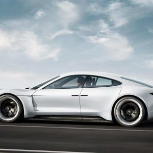 Porsche's Mission E sports sedan 2020 side view on road test drive spy shoot hd photos