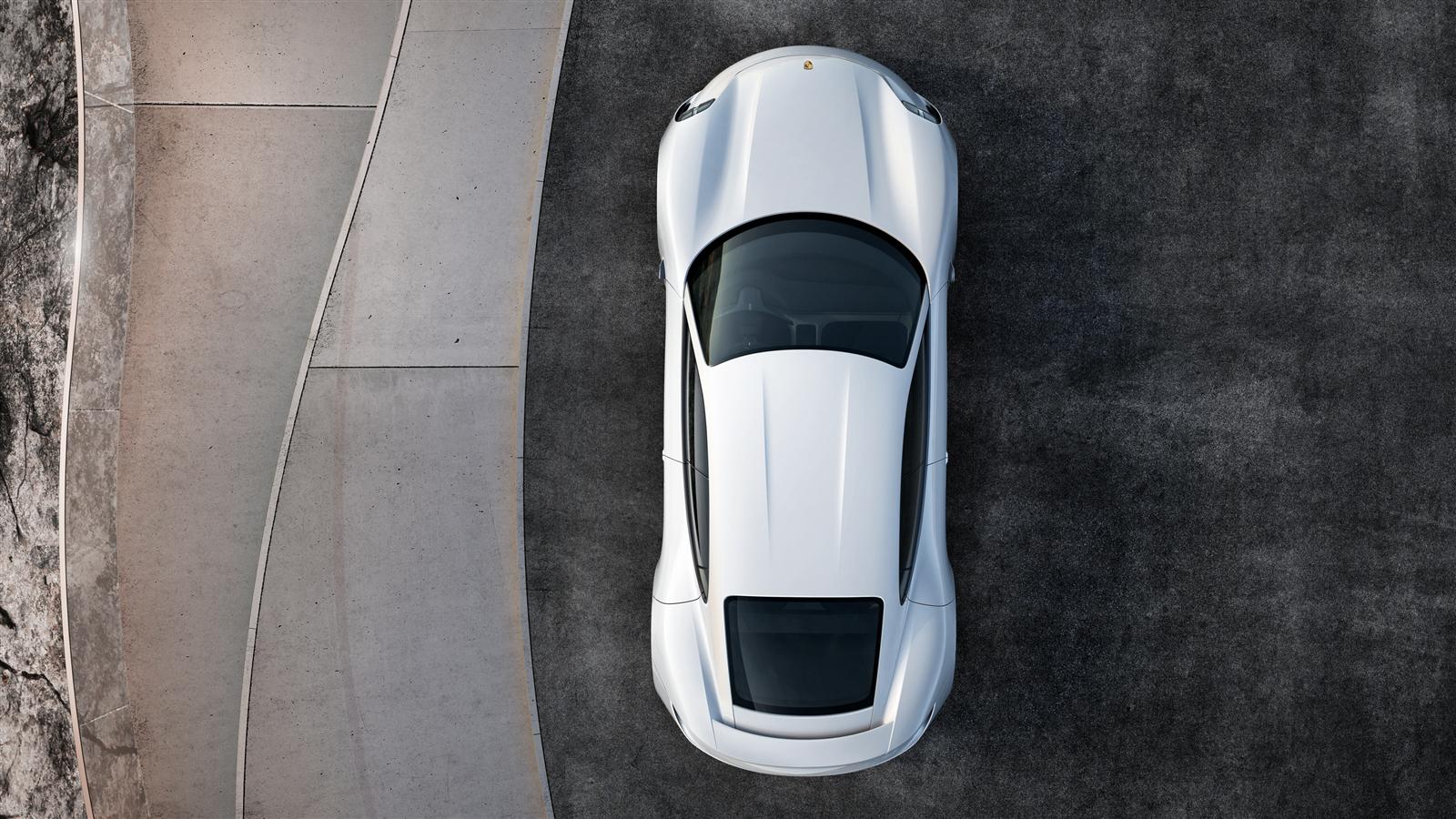 Porsche's Mission E white color view from top 4k ultra hd image