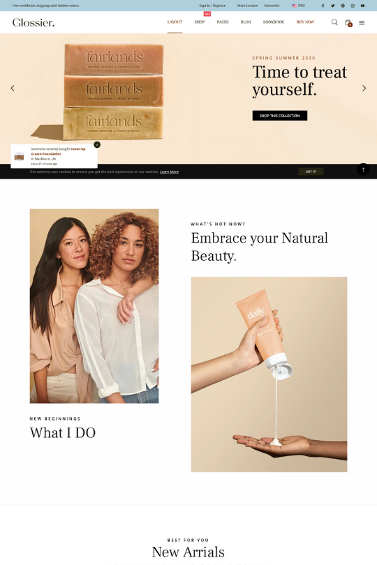Download Glossier - Multipurpose Sections Shopify Theme Makeup Blog on shopify - Best Premium Shopify theme For Blog