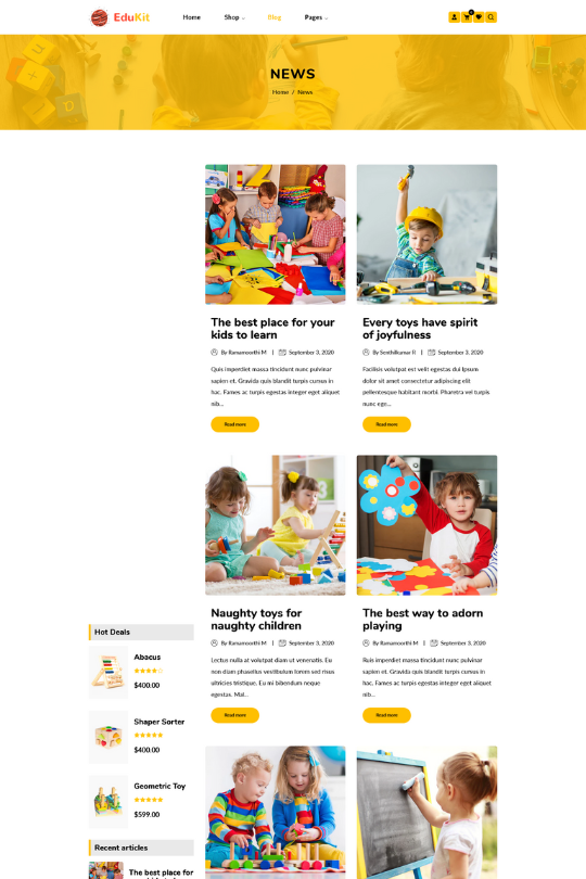 Download Edukit - Educational Toys Store Shopify Theme - Best Shopify Themes for blog page setup