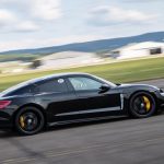 Porsche Taycan 2020 black color side view speed miles 0-200 on road 4k uhd wallpaper