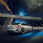 BMW i4 Electric Car 2020 on road back side full view official poster image design look release